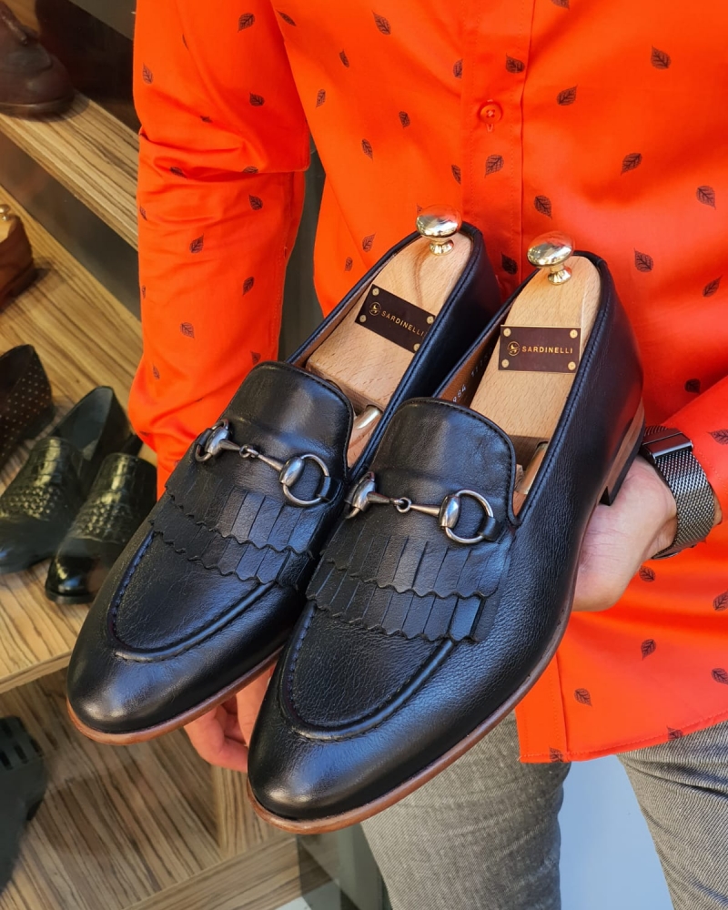 Black Kilt Bit Loafers for Men by GentWith.com with Free Worldwide Shipping