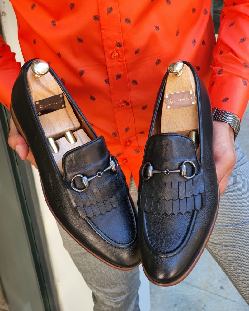 Black Kilt Bit Loafers for Men by GentWith.com with Free Worldwide Shipping