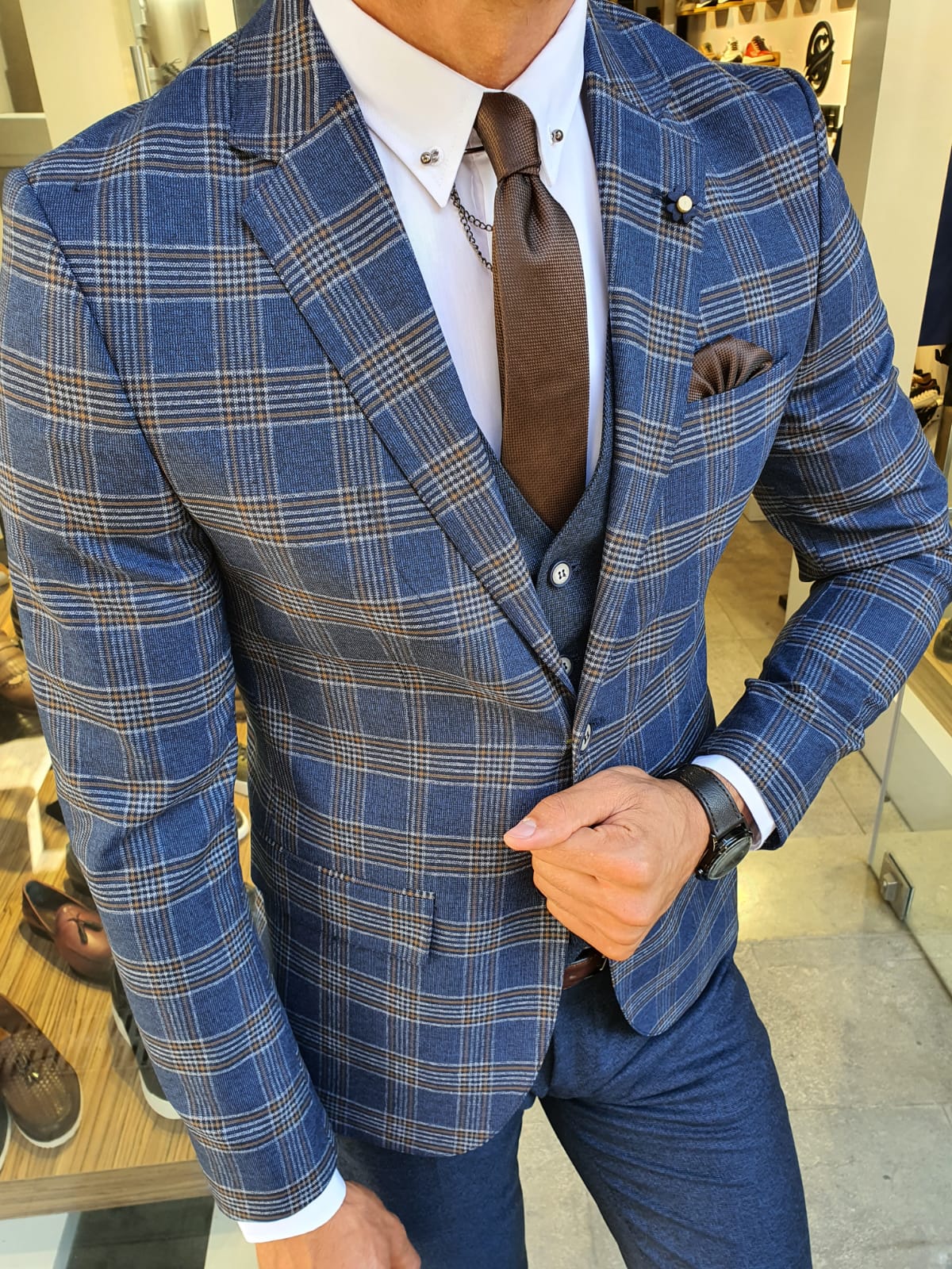 Buy Navy Blue Slim Fit Plaid Suit by GentWith.com with Free Shipping