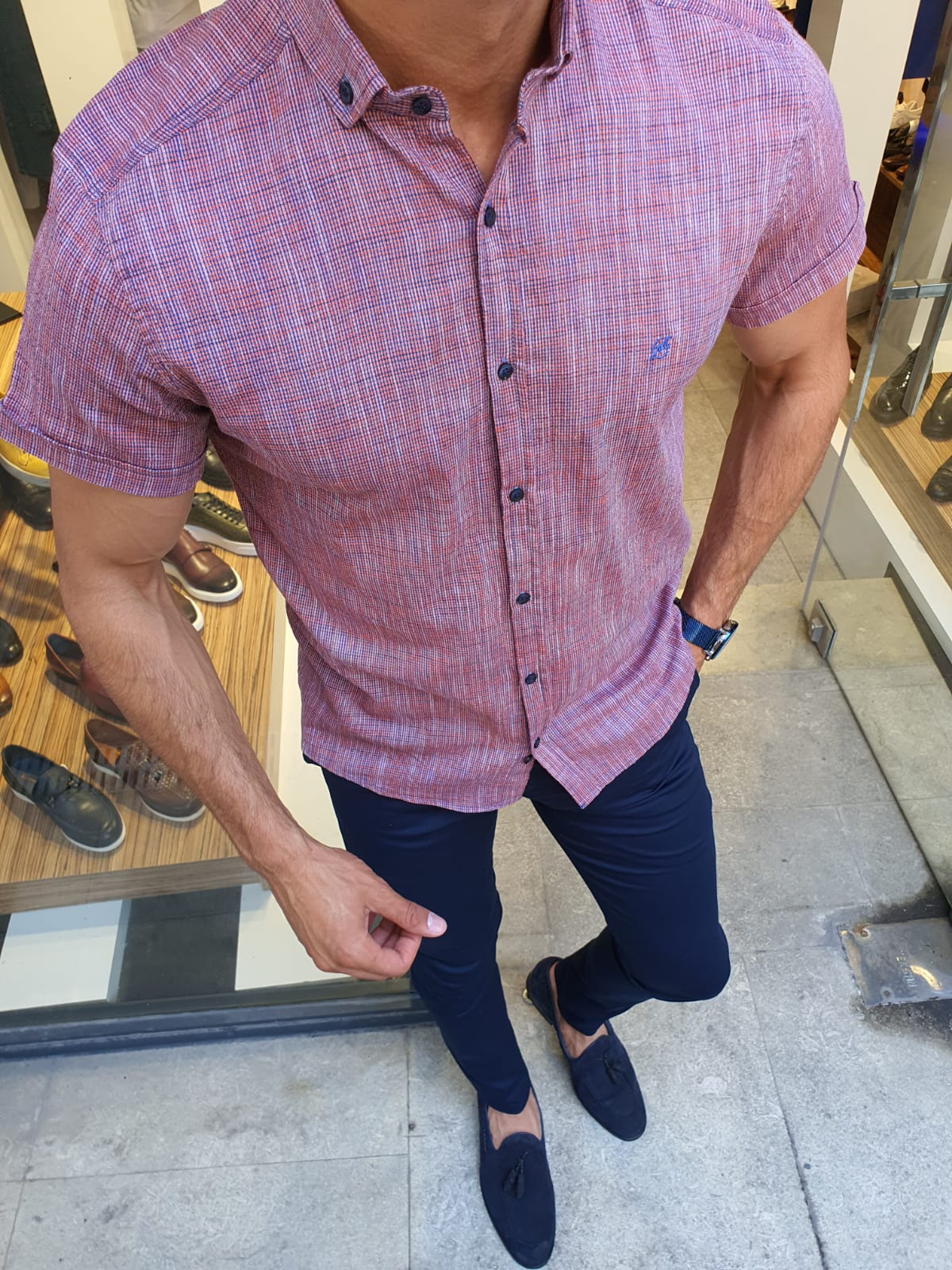 GentWith Madison Orange Slim Fit Short Sleeve Shirt - GENT WITH