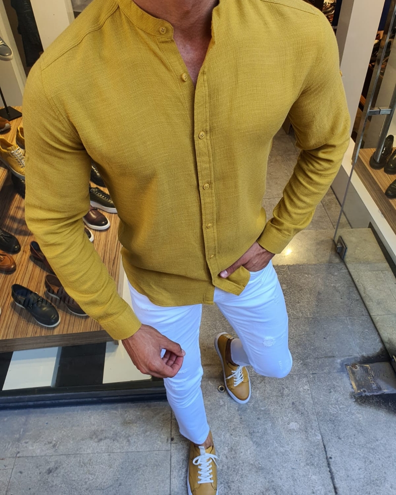 Yellow Slim Fit Cotton Shirt for Men by GentWith.com with Free Worldwide Shipping