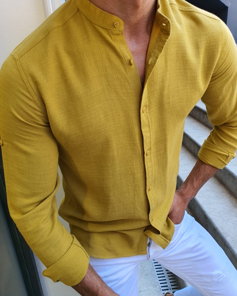 Yellow Slim Fit Cotton Shirt for Men by GentWith.com with Free Worldwide Shipping