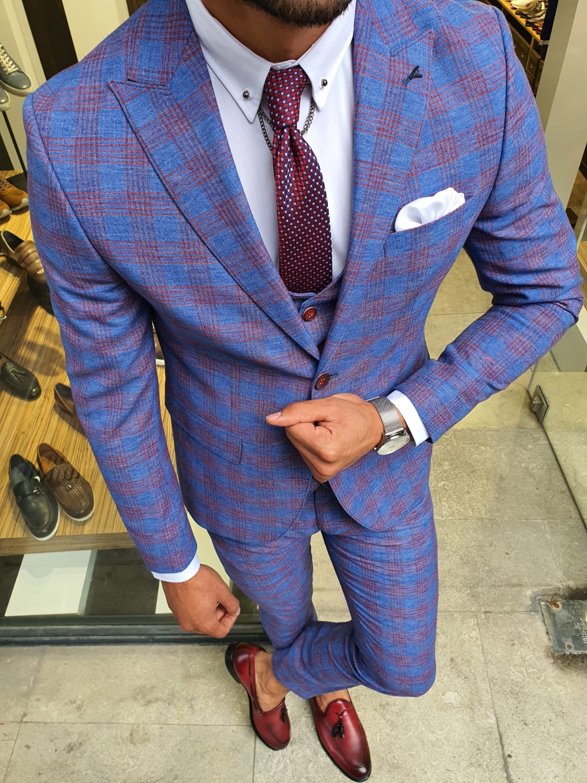 Buy Sax Slim Fit Plaid Suit by GentWith.com with Free Shipping