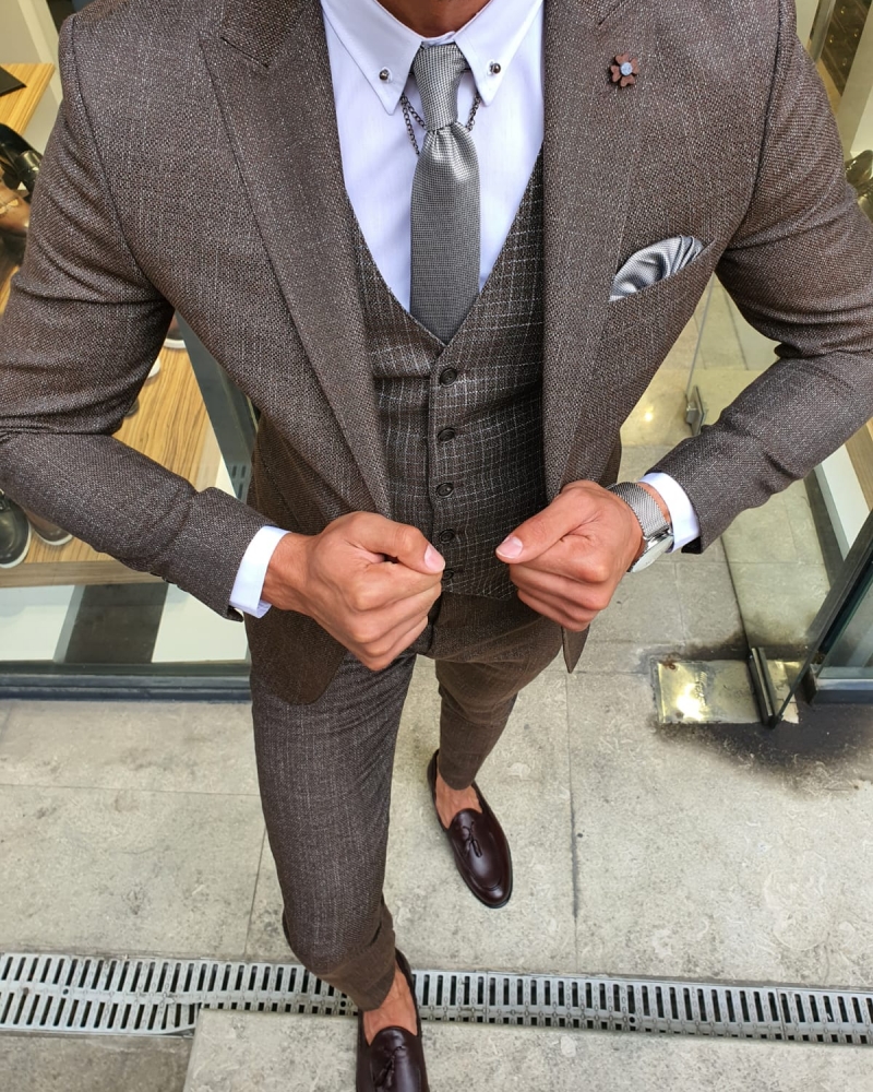 Buy Brown Slim Fit Patterned Suit by GentWith.com with Free Shipping