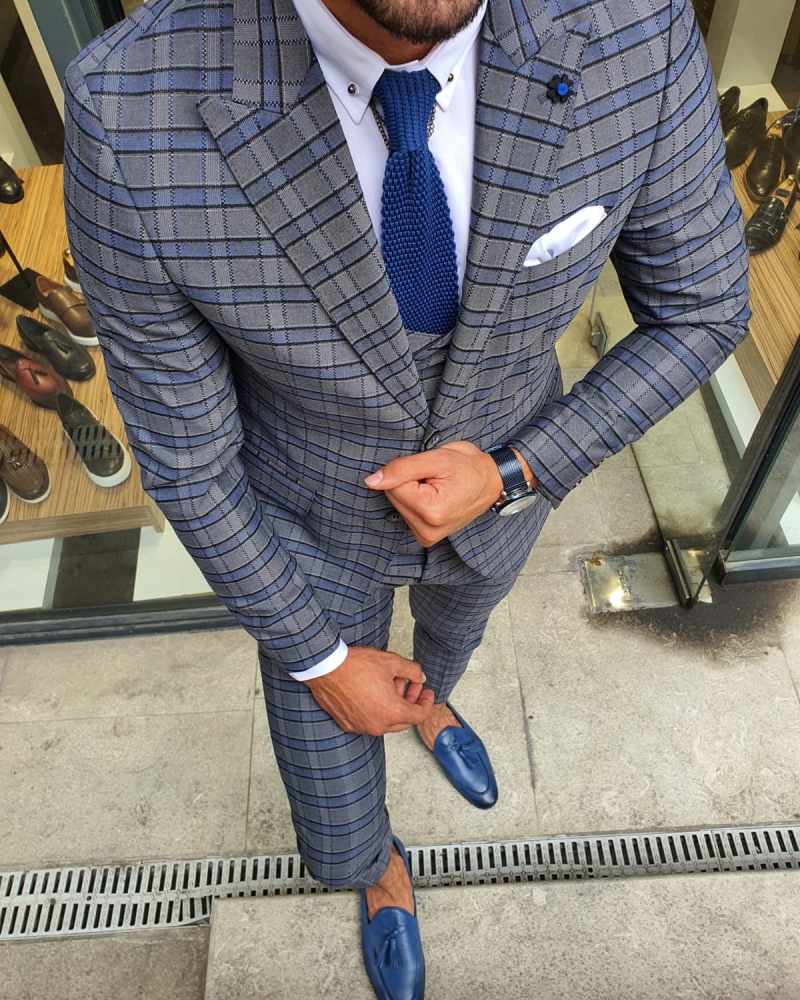 Gray Slim Fit Plaid Suit by GentWith.com with Free Worldwide Shipping