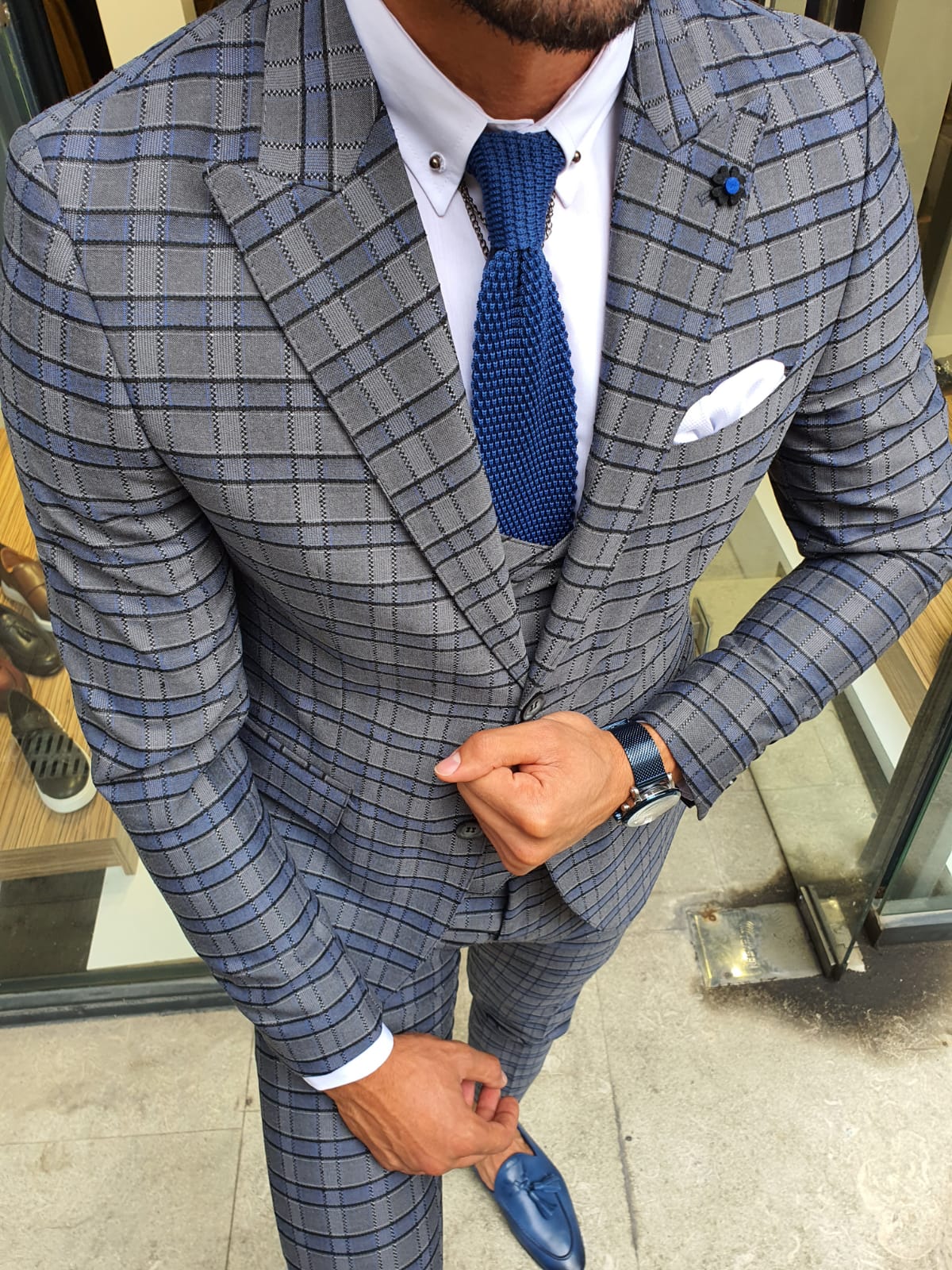 Buy Gray Slim Fit Plaid Suit By With Free Shipping