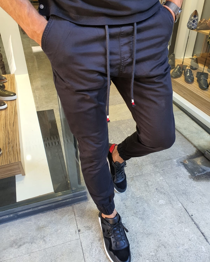Black Slim Fit Laces Jeans for Men by GentWith.com with Free Worldwide Shipping