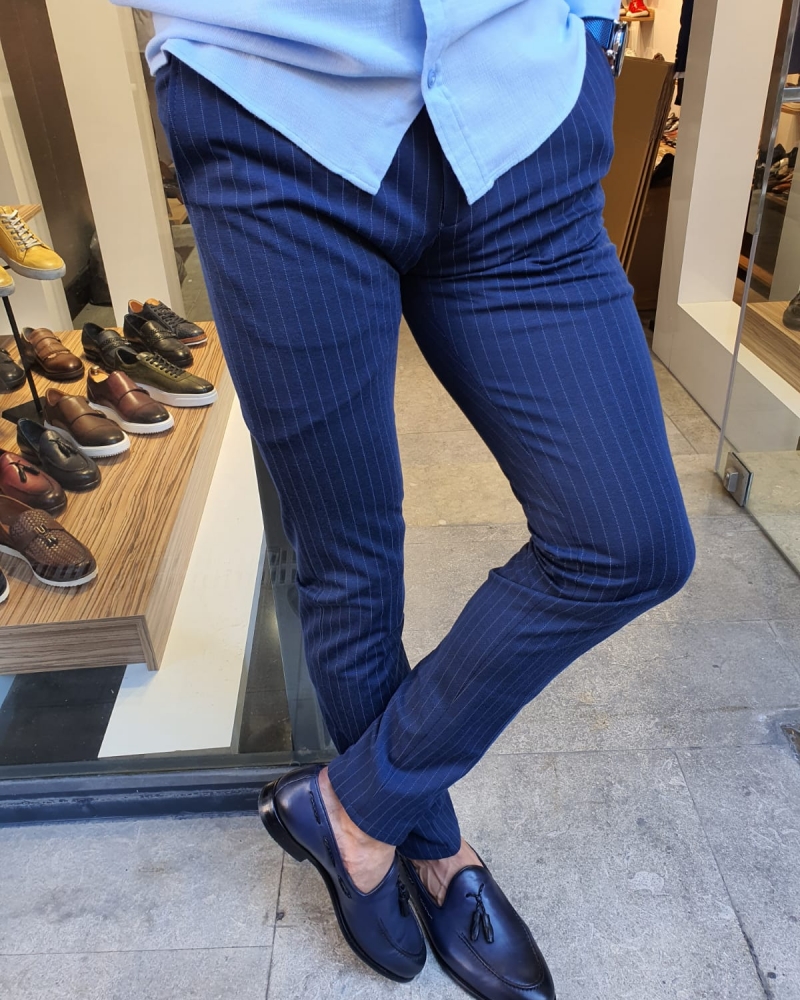 Buy Indigo Slim Fit Pinstripe Pants by GentWith.com with Free Shipping