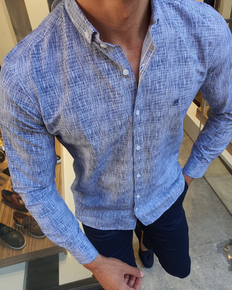 GentWith Ogden Dark Blue Slim Fit Button Collar Shirt - GENT WITH