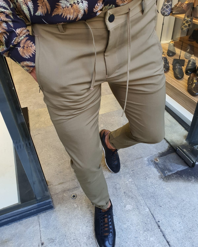 Buy Khaki Slim Fit Laced Pants by GentWith.com with Free Shipping