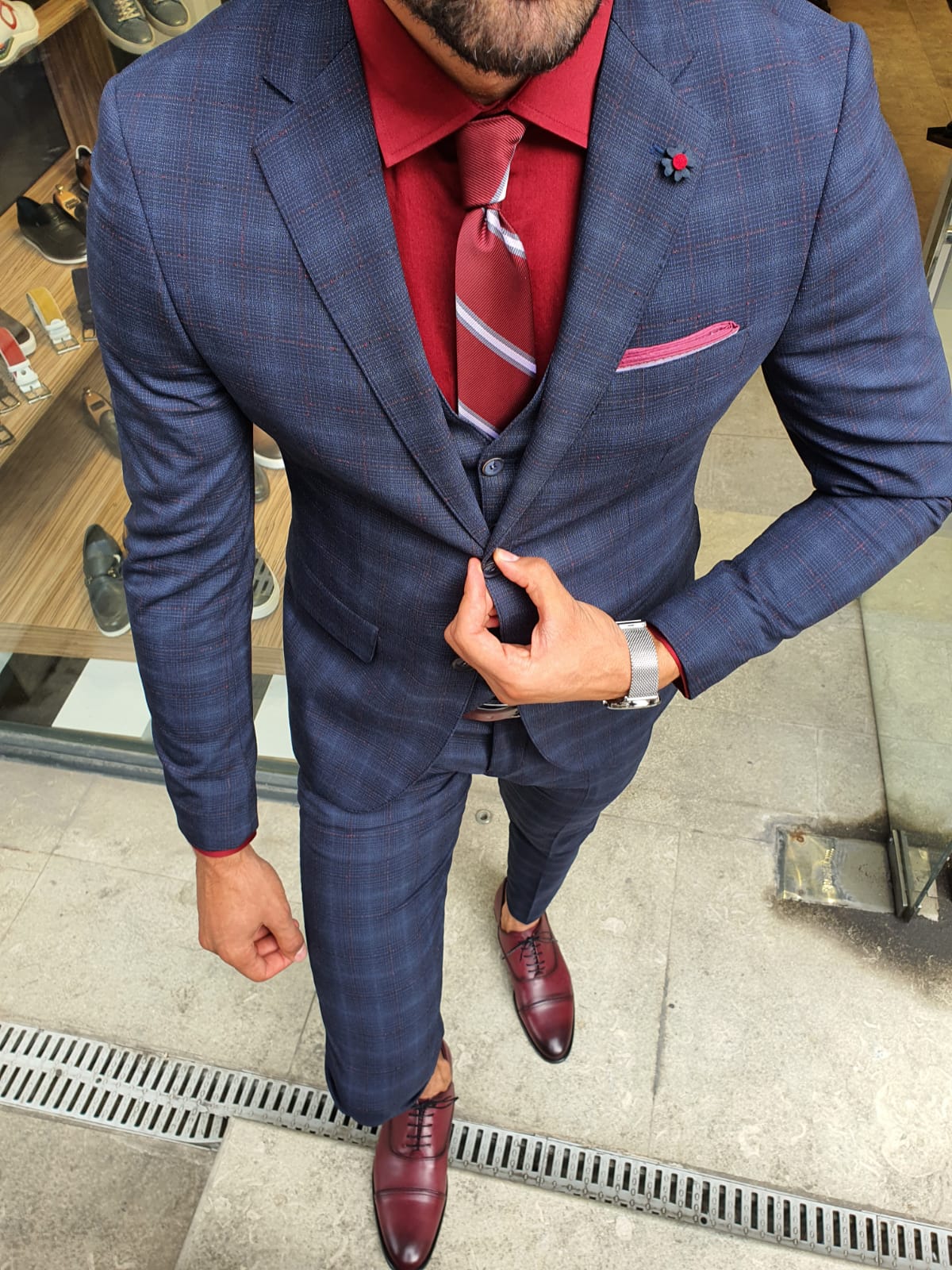 Buy Navy Blue Slim Fit Plaid Suit By GentWith Com With Free Shipping