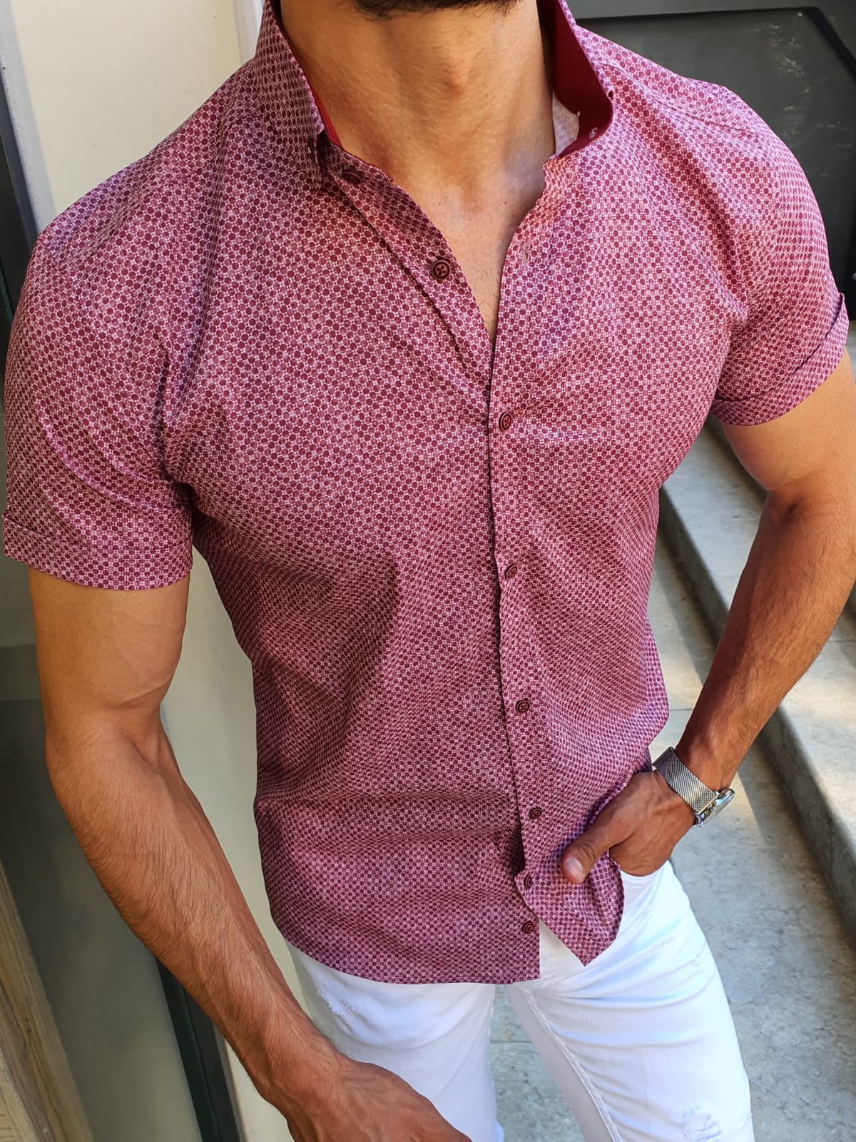 GentWith Racine Claret Red Slim Fit Short Sleeve Shirt - GENT WITH