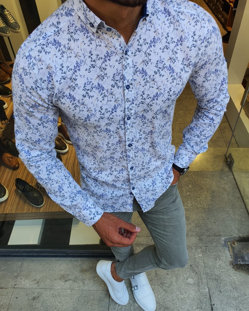 GentWith Racine White Slim Fit Floral Shirt - GENT WITH
