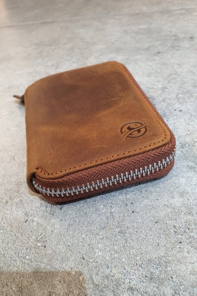 Camel Zippered Leather Wallet for Men by GentWith.com with Free Worldwide Shipping