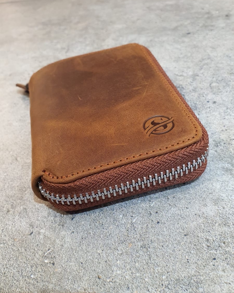 Camel Zippered Leather Wallet for Men by GentWith.com with Free Worldwide Shipping