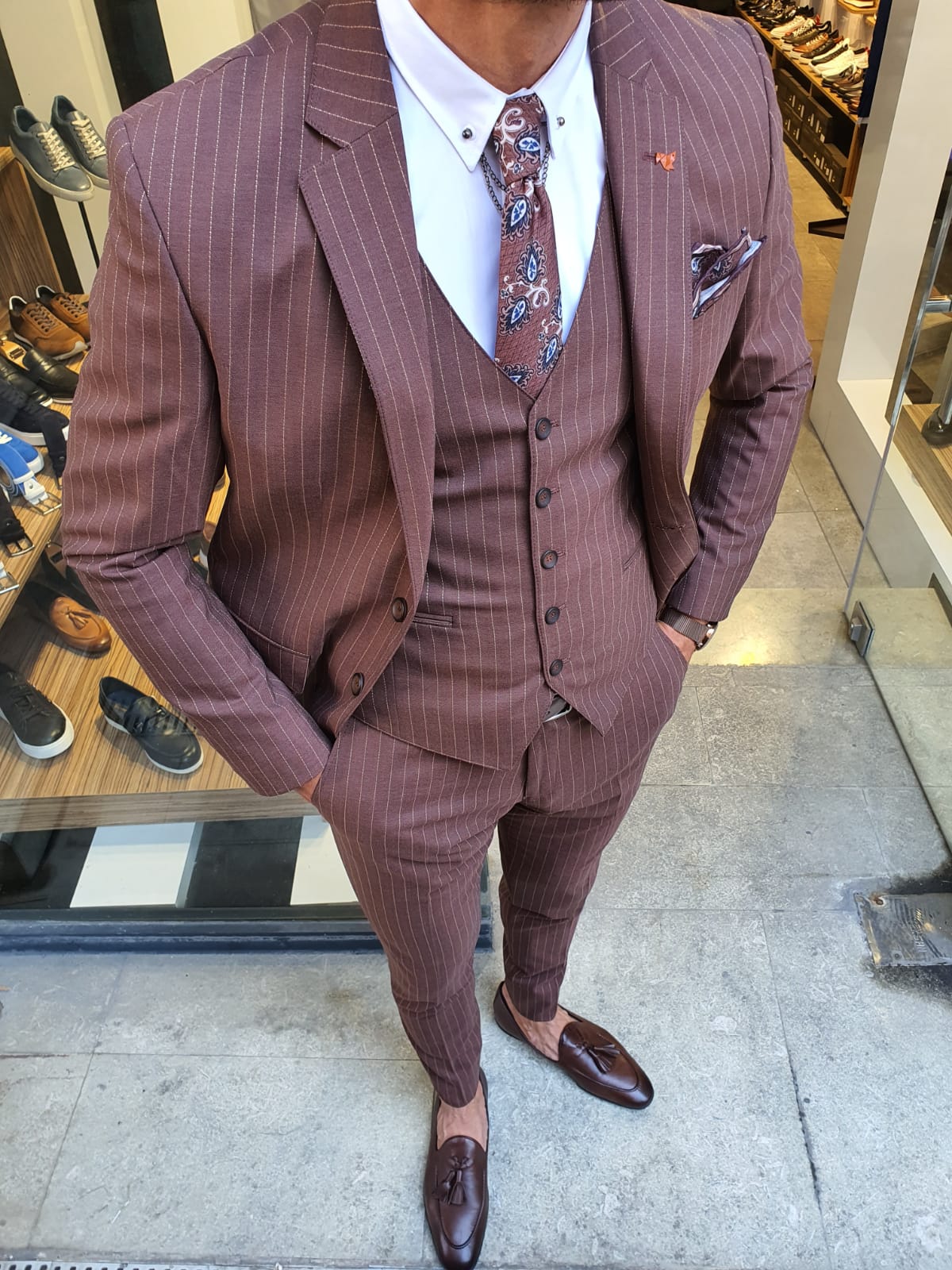 Buy Camel Slim Fit Pinstripe Suit By With Free Shipping