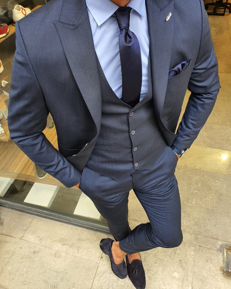 Navy Blue Slim Fit Suit for Men by GentWith.com with Free Worldwide Shipping