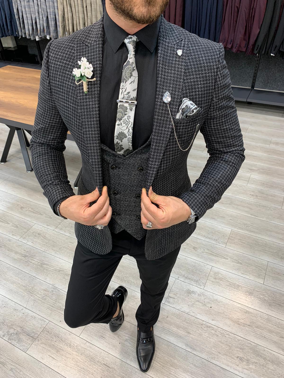 Buy Black Slim Fit Plaid Check Suit By With Free Shipping