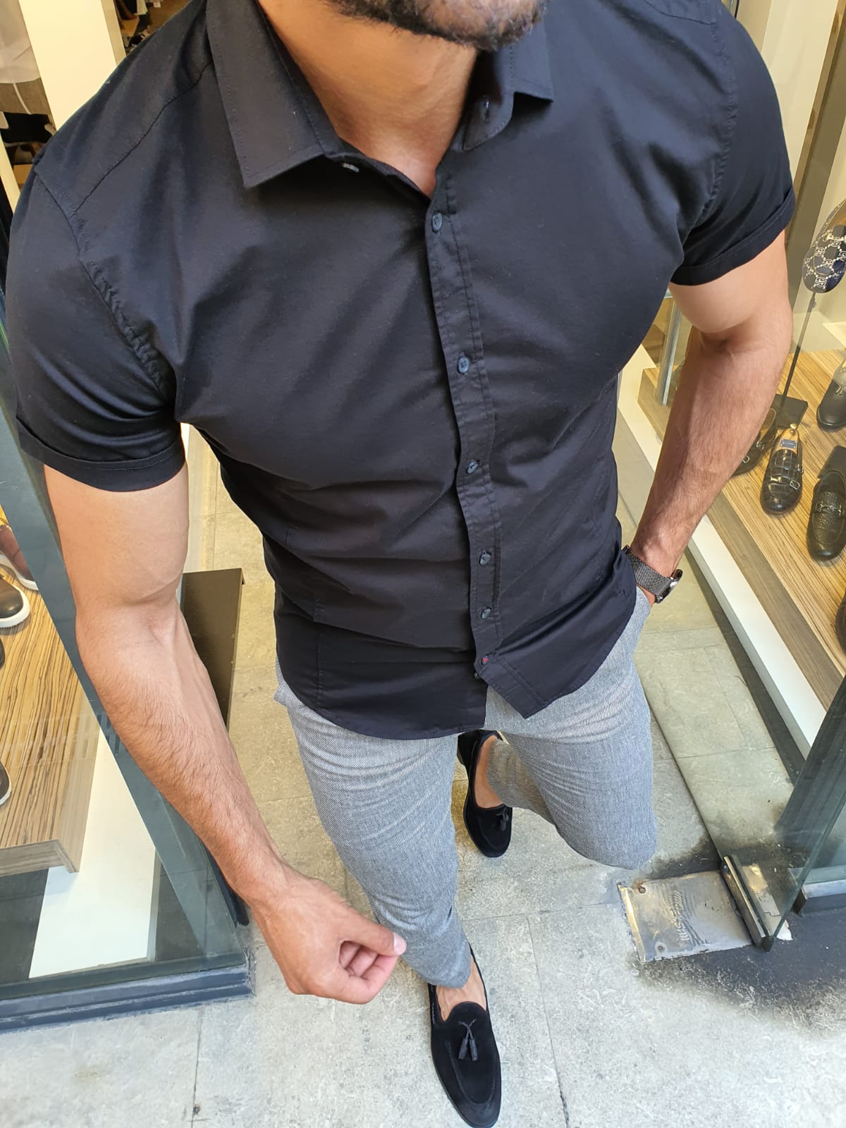 GentWith Akron Black Slim Fit Short Sleeve Shirt
