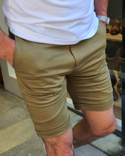 Khaki Slim Fit Shorts for Men by GentWith.com with Free Worldwide Shipping