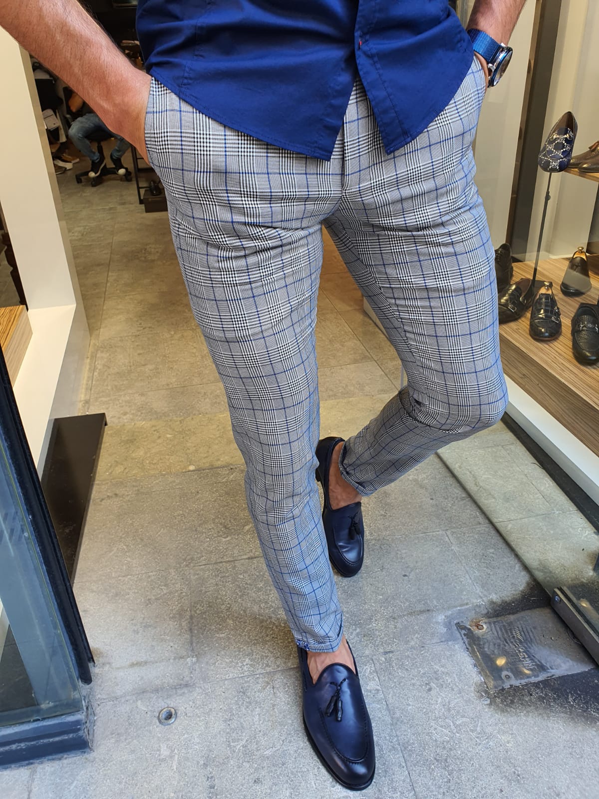 Buy Sax Slim Fit Plaid Pants by GentWith.com with Free Shipping