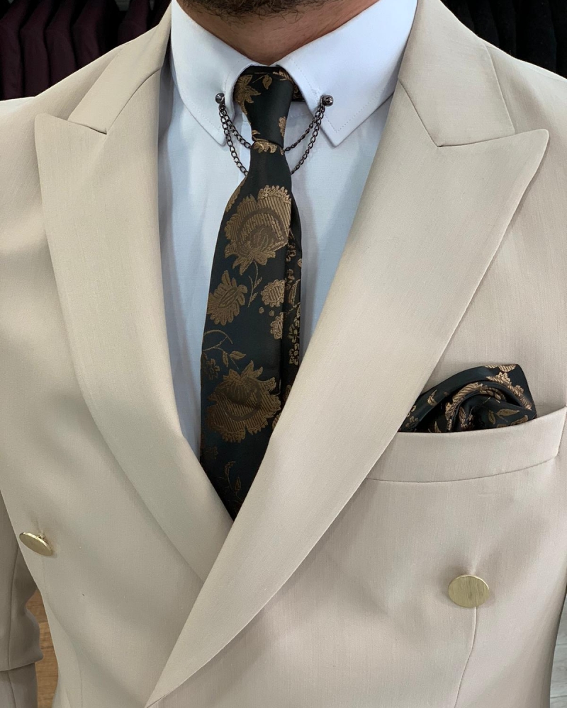 Cream Double Breasted Suit by GentWith.com with Free Worldwide Shipping