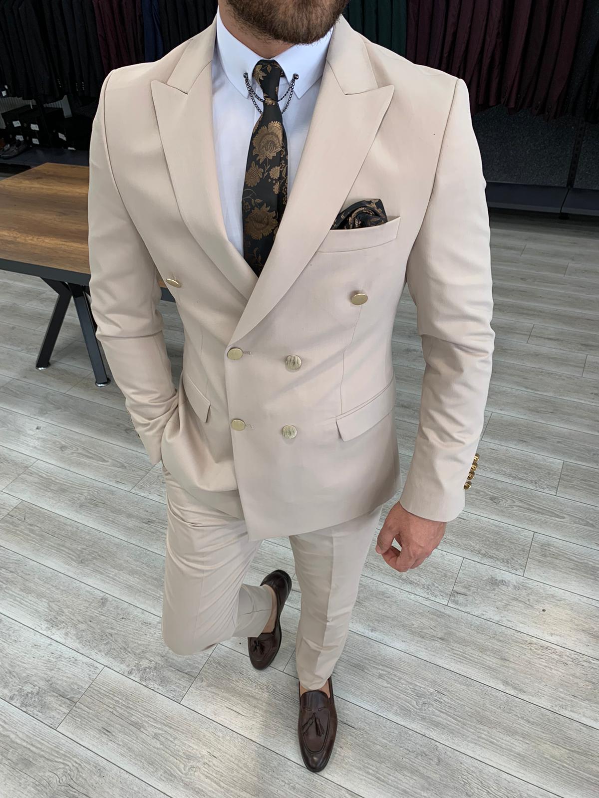 GentWith Villanova Cream Slim Fit Double Breasted Suit 2 