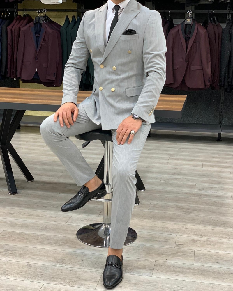 Gray Double Breasted Suit by GentWith.com with Free Worldwide Shipping