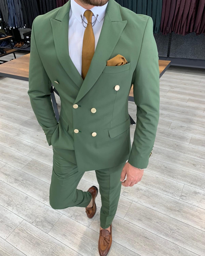 Green Double Breasted Suit by GentWith.com with Free Worldwide Shipping