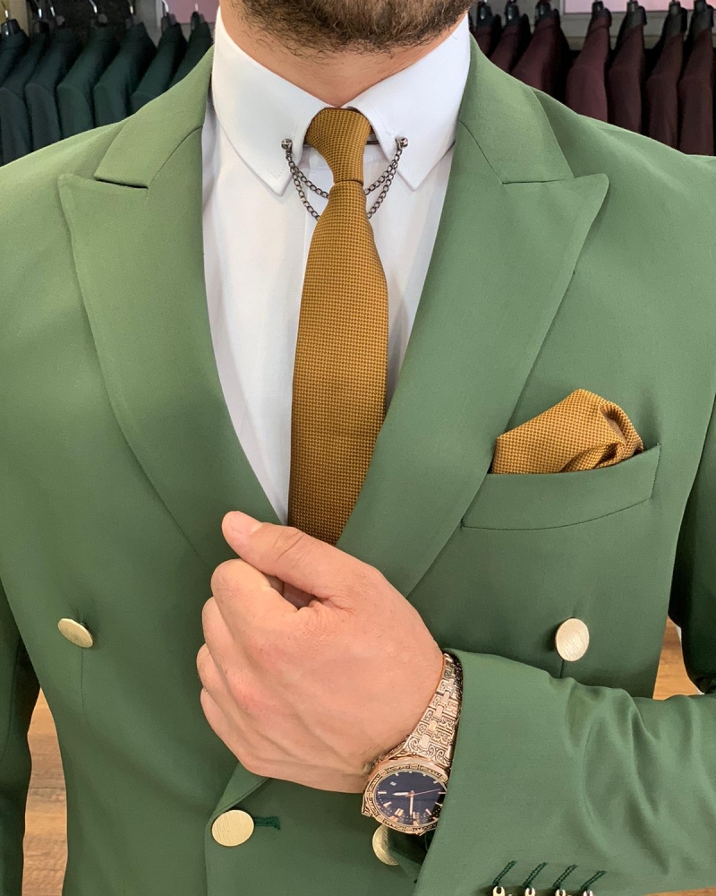Green Slim Fit Double Breasted Suit by GentWith.com with Free Worldwide Shipping