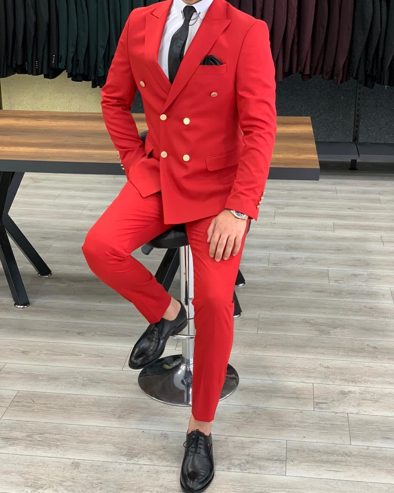 Red Double Breasted Suit by GentWith.com with Free Worldwide Shipping