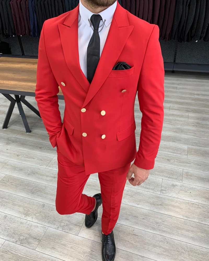 Buy Red Slim Fit Double Breasted Suit by GentWith | Free Shipping