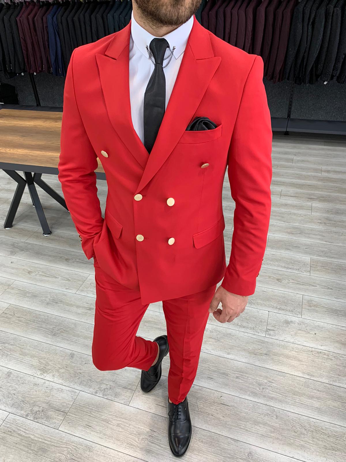 Buy Red Slim Fit Double Breasted Suit by GentWith | Free Shipping