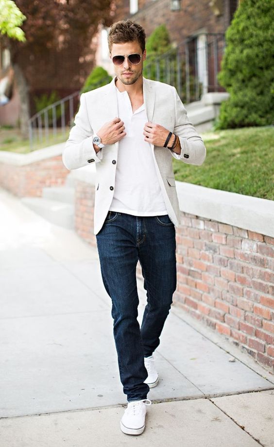 white t shirt with blazer