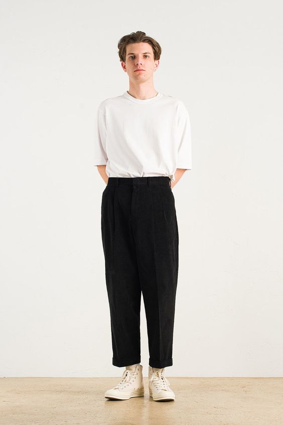 White T-Shirt And Black Trousers Minimalistic Outfit - Your Average Guy