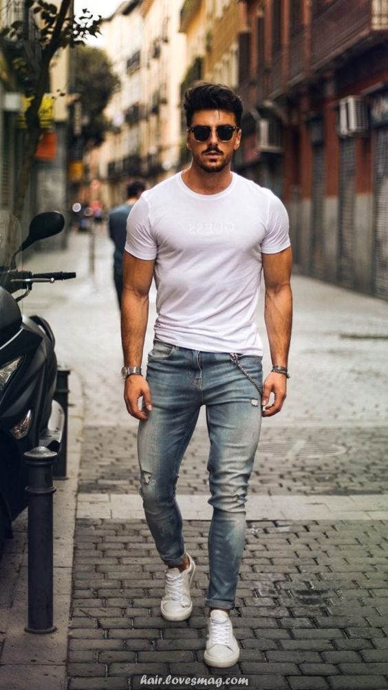 jean shirt with white t shirt