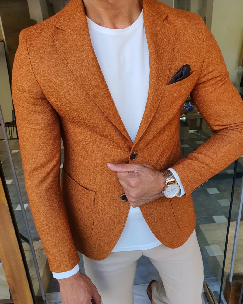 Camel Slim Fit Blazer by GentWith.com with Free Worldwide Shipping