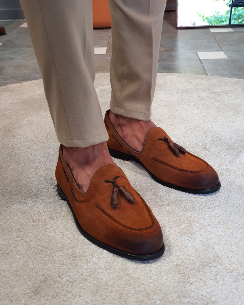 Tan Suede Tassel Loafers by GentWith.com with Free Worldwide Shipping