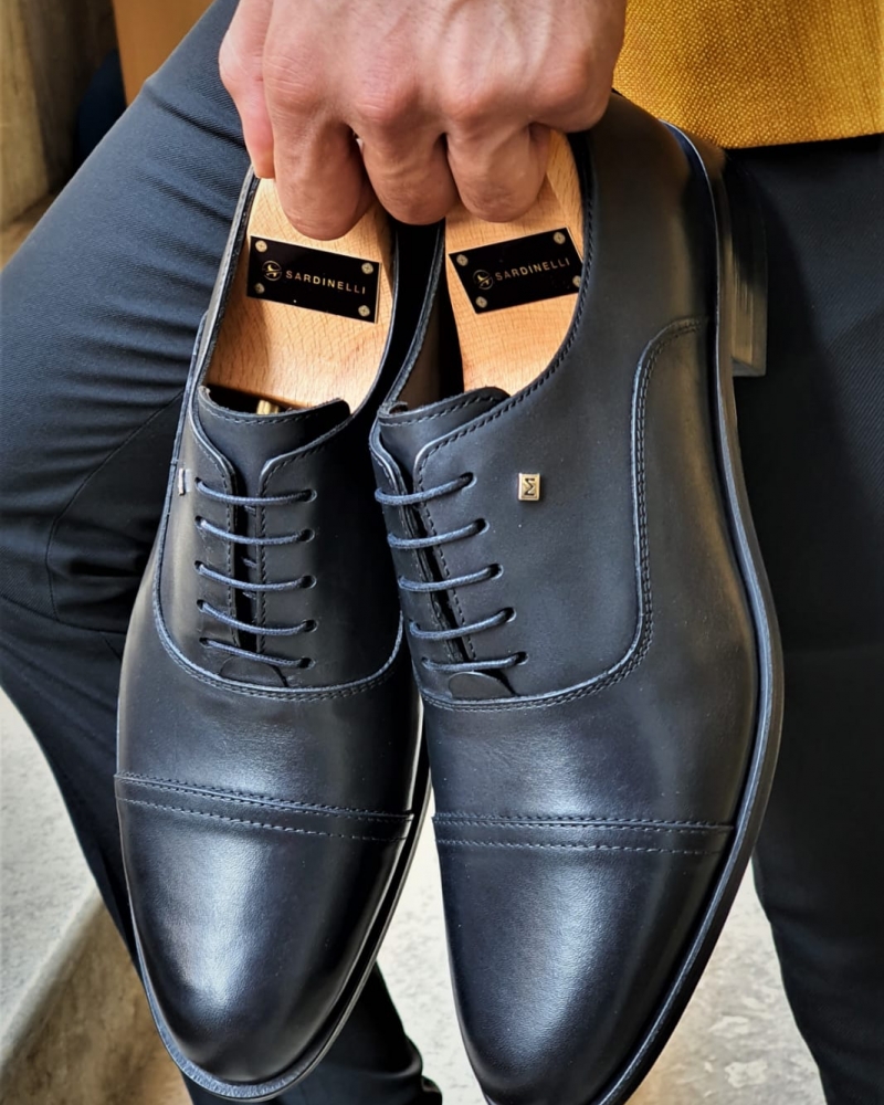 Black Cap Toe Wholecut Oxfords by GentWith.com with Free Worldwide Shipping