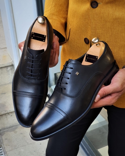 Black Cap Toe Wholecut Oxfords by GentWith.com with Free Worldwide Shipping