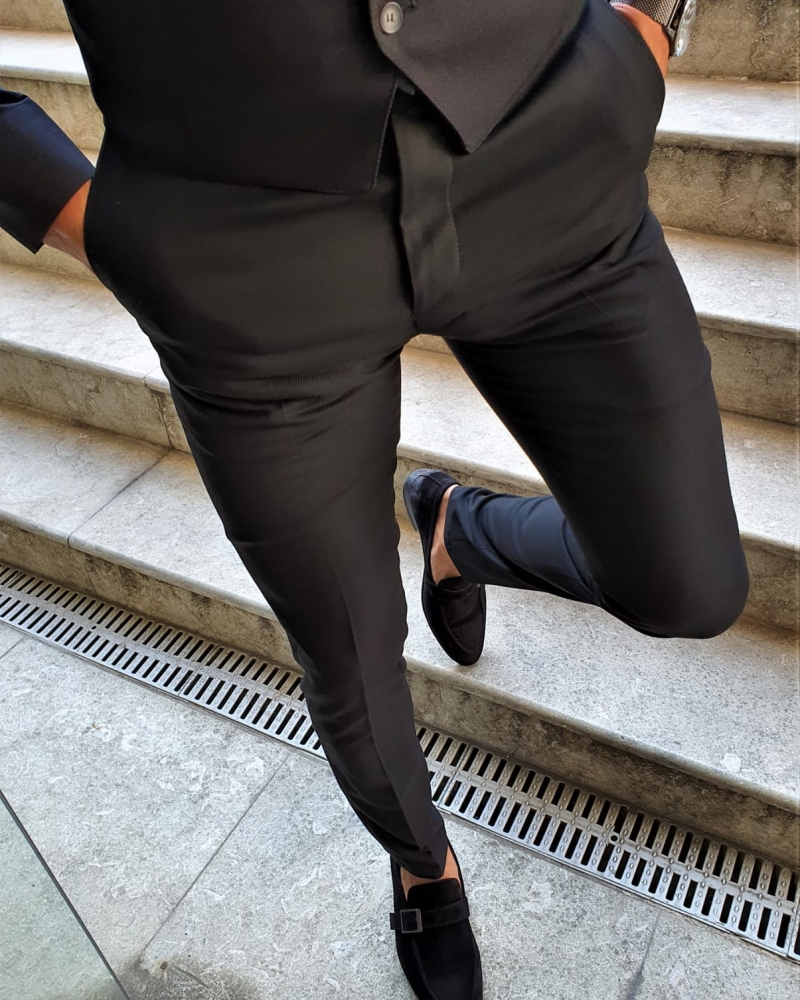 Black Slim Fit Pants by GentWith.com with Free Worldwide Shipping