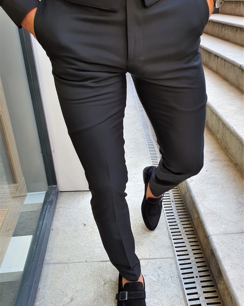 Black Slim Fit Pants by GentWith.com with Free Worldwide Shipping
