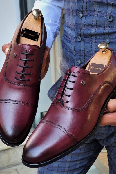 Burgundy Cap Toe Wholecut Oxfords by GentWith.com with Free Worldwide Shipping