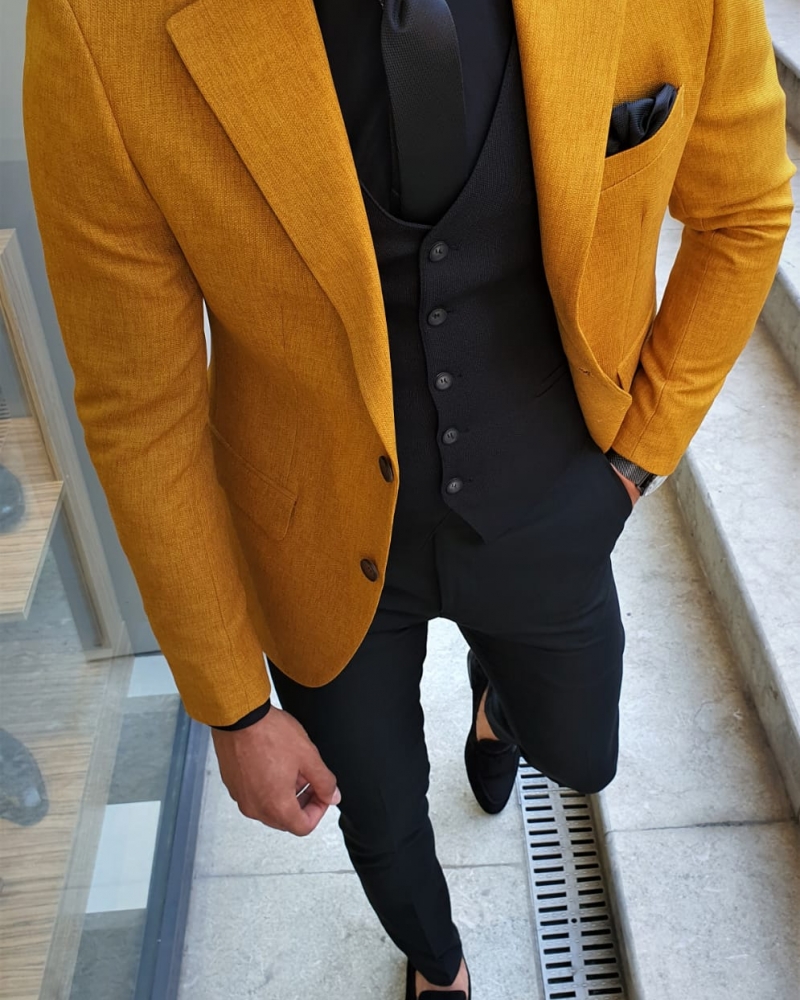 Mustard Slim Fit Suit by GentWith.com with Free Worldwide Shipping