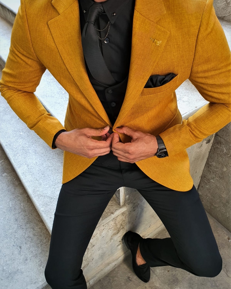 Mustard Slim Fit Suit by GentWith.com with Free Worldwide Shipping