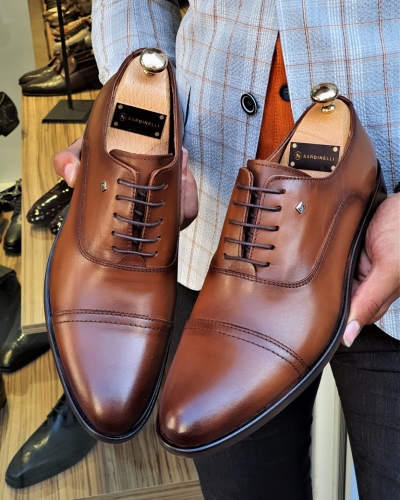 Tan Cap Toe Wholecut Oxfords by GentWith.com with Free Worldwide Shipping