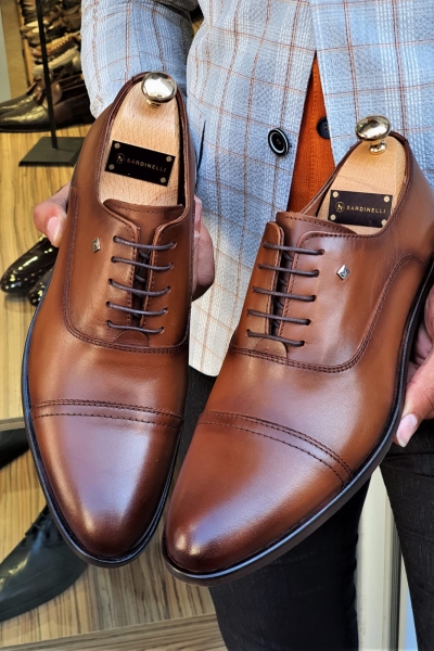 Tan Cap Toe Wholecut Oxfords by GentWith.com with Free Worldwide Shipping