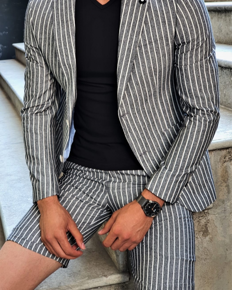 Black Slim Fit Striped Suit by GentWith.com with Free Worldwide Shipping