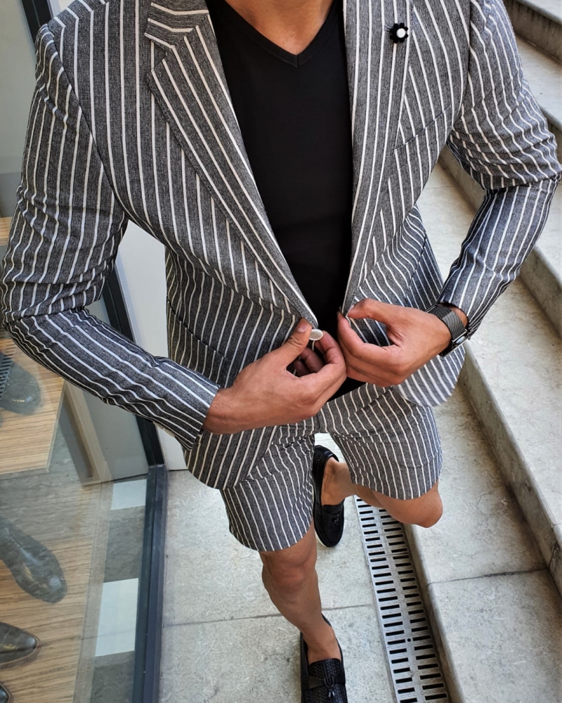 Black Slim Fit Striped Suit by GentWith.com with Free Worldwide Shipping