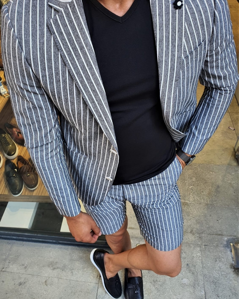 Black Slim Fit Striped Suit by GentWith.com with Free Worldwide Shipping
